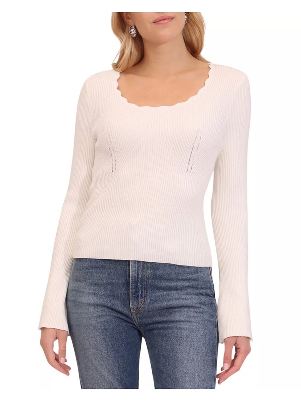 Bagatelle Women Cream Cable Knit Viscose Casual Flare Sleeve Sweater Size XL